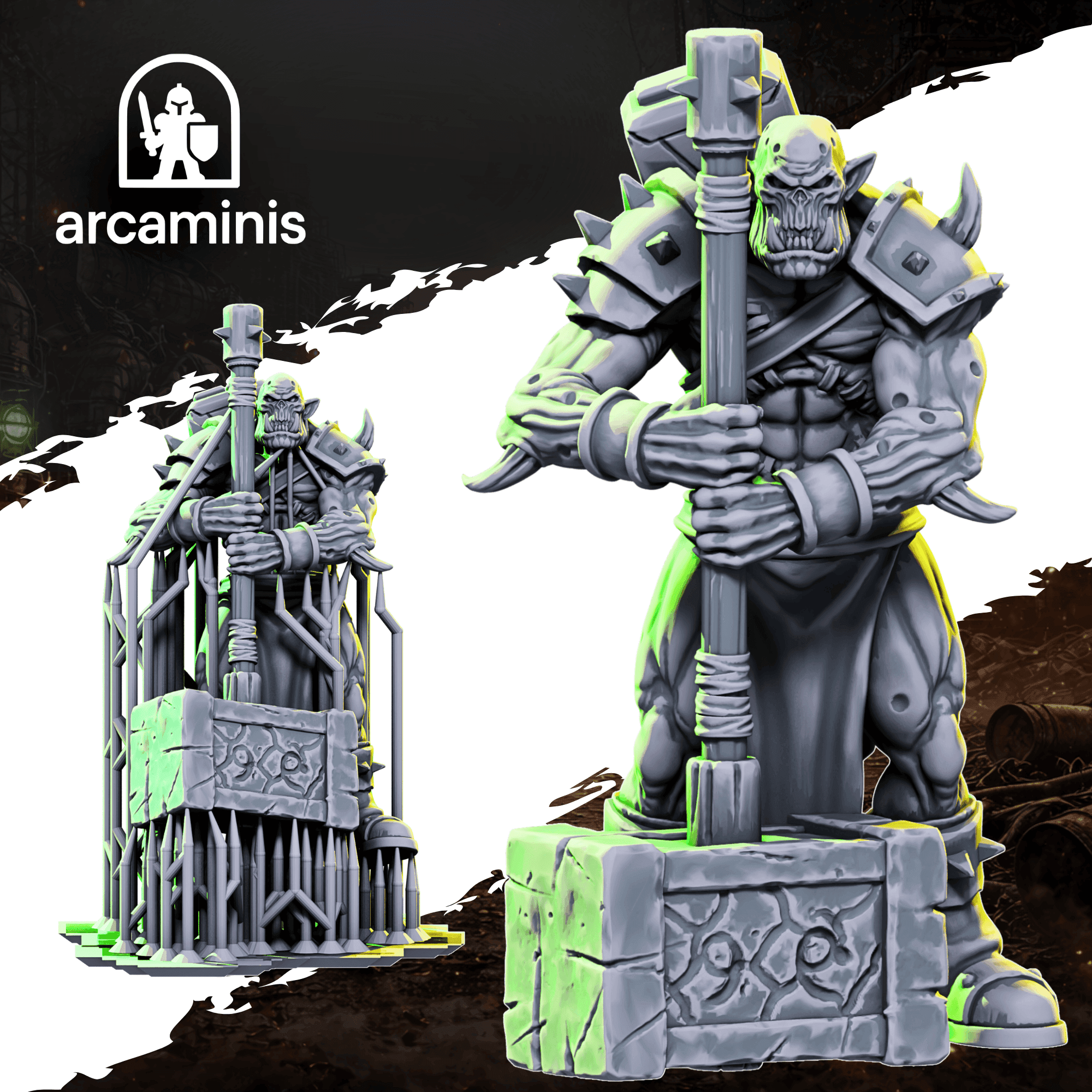 FREE Orc Hammer Brute – Plague Cyberpunk SCI-FI STL Miniature (28mm & 32mm Pre-Supported)