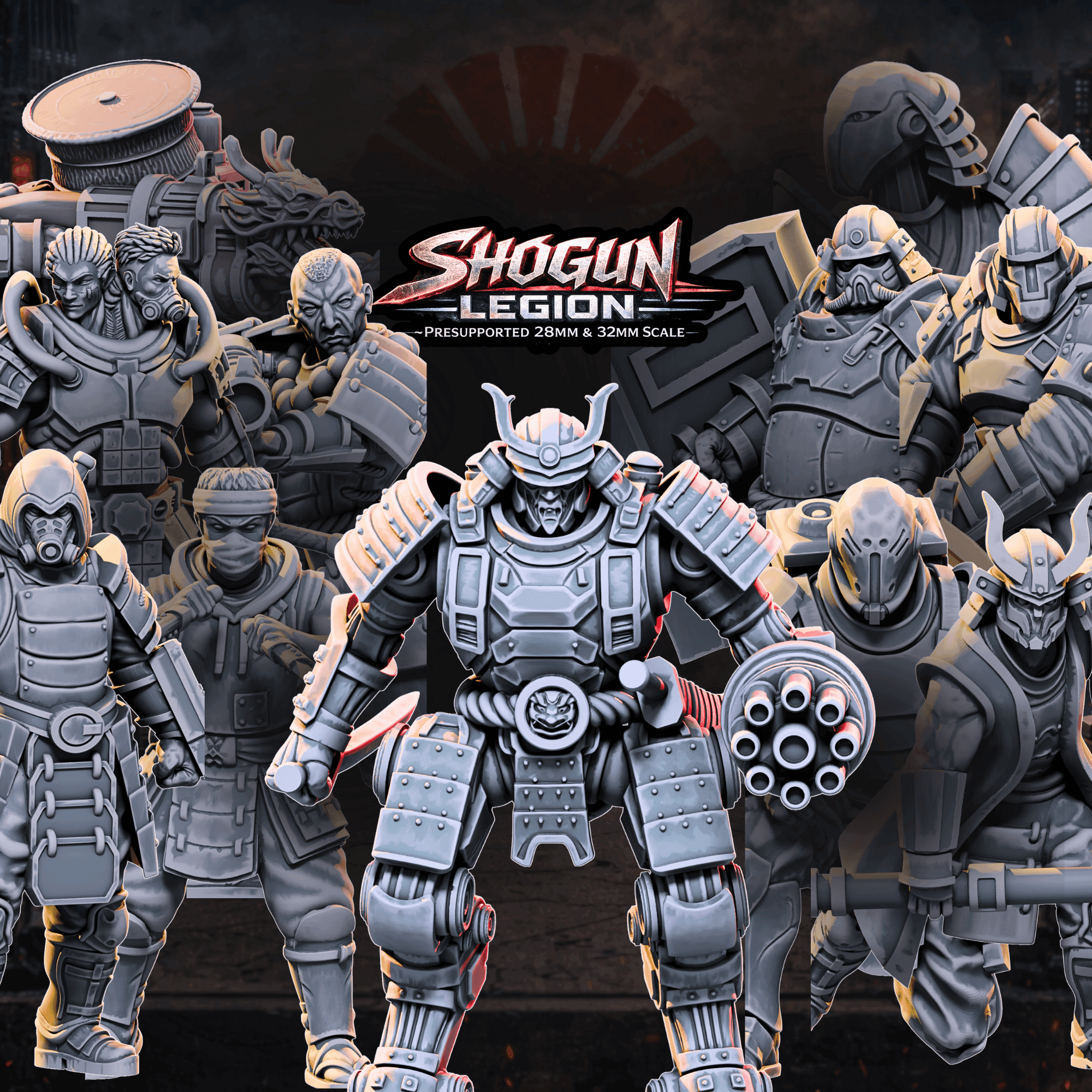 Shogun Legion – Cyberpunk Samurai Army STL Collection | Complete 28mm 32mm Presupported Miniatures